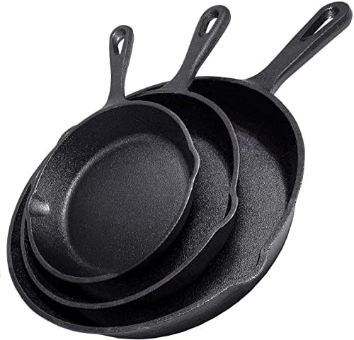 Cast Iron Skillet 3-Piece Set - Heavy-Duty Professional Restaurant Chef Quality Pre-Seasoned Pan Cookware Set - 10", 8", 6" Pans - For Frying, Saute, Cooking, Pizza & More,Black - Image 2