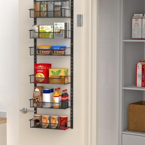 12.3″ W Narrow Over the Door Pantry Organizer, 6-Tier Over the Door Organizer with Adjustable Basket, Pantry Door Organization for Pantry Kitchen Storage Room Spice Rack, Black